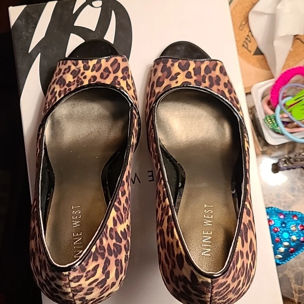 Nine West Leopard Print Peep-Toe Heels - Brown & Black